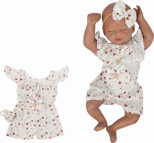 Body s nohavičkami kr. rukáv + čelenka, mušelín, 2D sada, Z&Z, bílá (4)