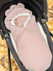 Oteplený fusák, deka s kapucňou do autosedačky Baránok, Baby Nellys - púdrová, ružová (2)