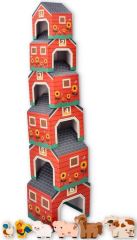 Domčeky/pyramídy so 6 drevenými zvieratkami, Farma (2)