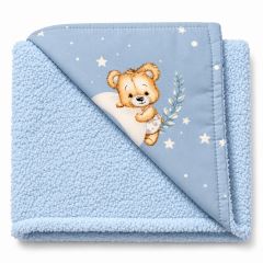 Detská luxusná obojstranná deka 90x75 cm, Sleepy Teddy, modrá