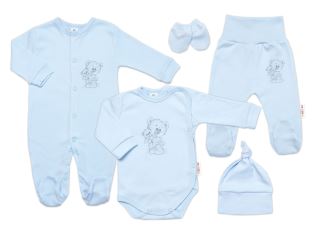 Súpravička do pôrodnice 5-dielna, Baby Nellys, Little Teddy, modrá, veľ. 56