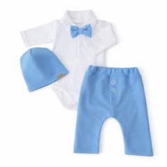 Z&amp;Z 4-dílná sada Elegant Boy, body, kalhoty, motýlek a čepice, modrá/bílá