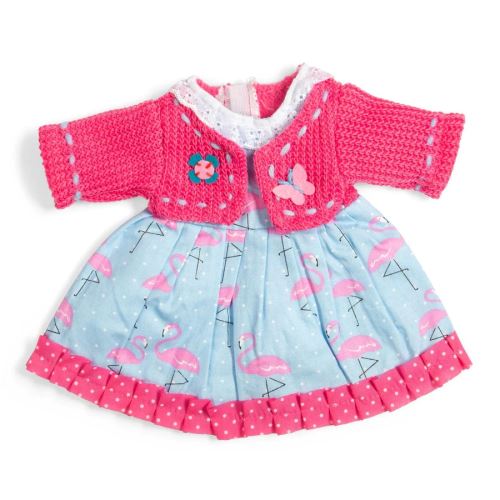 Bigjigs Toys Šaty s plameniakmi a ružovým svetrom pre bábiku 34 cm