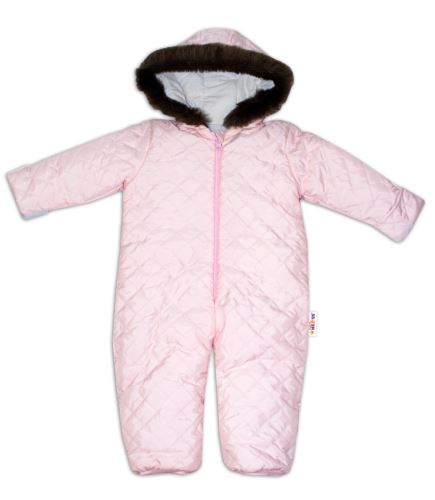 Kombinéza s kapucí a kožíškem Baby Nellys ®prošívaná, bez šlapek - sv. růžová