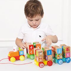 Detský drevený vláčik s veľkými edukačnými kockami – abeceda (6)