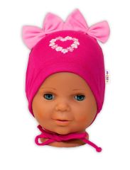 Bavlněná čepička na zavazování Baby Nellys s mašličkami Tutu - tm. růžová (2)