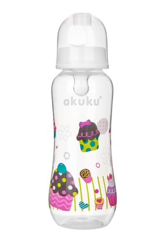 Dojčenská, plastová fľaštička Akuku, Torta, 250 ml - mix barev