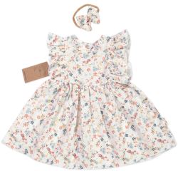 Mušelínové šatičky + čelenka 2-dílná sada Luční kvítky, Baby Nellys, smetanové (3)