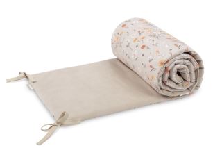 Mantinel do postieľky obojstranný – velvet a bavlna, ochrana postieľky, mäkký, kvietky béž
