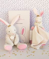Doudou Darčeková sada - Plyšový zajačik s muchláčikom 10 cm ružová (2)