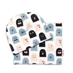 Baby Nellys Dvouvrstvá čepice + komínek Příšerky, bílá/mátová, vel. 92/98 (1)
