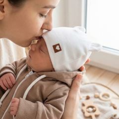 Z&Z, Dvojitá bavlnená čiapočka s uškami, elastická, biela (5)