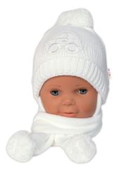 Zimná čiapočka s šálom - Autíčko, biela, 0-6m, Baby Nellys (4)
