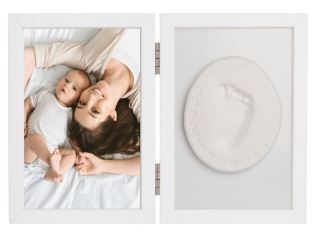 Baby Odtlačok - Dvojitý rámček s modelínou pre odtlačok ručičky alebo nožičky, biely