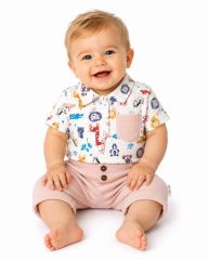 Baby Nellys 2-dílná sada body kr. rukáv, kraťásky, Safari - ecru/béžová (1)