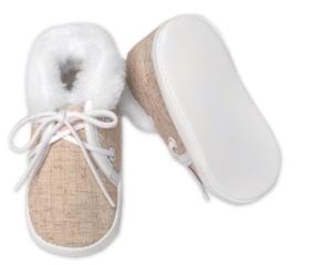 Kojenecké capáčky/botičky na šněrování s kožíškem, Baby Nellys, béžové (1)