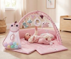 Hracia deka TinyMini Dino Pink s loptičkami – edukačná podložka pre bábätká (2)