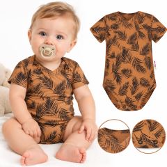 Baby Nellys Bavlněné body krátký rukáv, Palmy - medové (2)