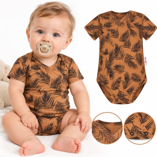 Baby Nellys Bavlněné body krátký rukáv, Palmy - medové (2)