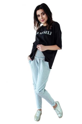 Be MaaMaa Těhotenské tepláky/kalhoty slim - šedý melírek (1)