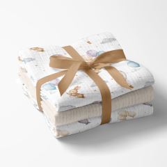 Mušelínové plienky pre bábätko 3 ks 70 × 70 cm z jemnej bavlny - béžové, Zajíček a balónik (4)