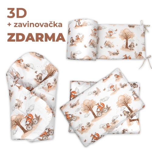 3D Mantinel s posteľnou bielizňou + zavinovačka zadarmo, Líška, béžová, biela