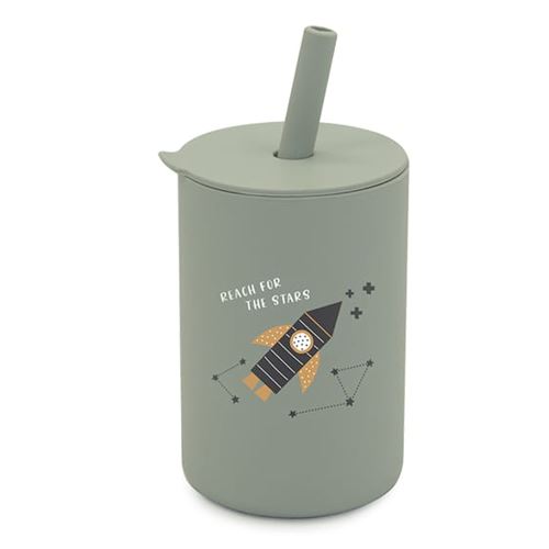 Silikónový hrnček so slamkou Raketa, 150 ml - šedý