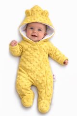 Baby Nellys Kombinézka/overálek MINKY s kapucí a oušky - žlutá