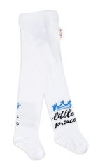 Baby Nellys Dětské punčocháče bavlněné, Little Prince - bílé s modrou korunkou (2)