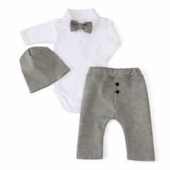 Z&amp;Z 4-dílná sada Elegant Boy, body, kalhoty, motýlek a čepice, šedá/bílá