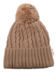 Pletená zimná čiapka s brmbolcom + komínček BABY NELLYS - bežová,veľ. 48-52cm (3)