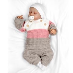 Rastúci pletený svetrík a nohavice s gombíkmi Girl, 2D - prúžky (2)
