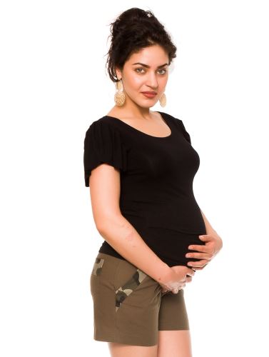 Be MaaMaa Těhotenské lněné kraťasy Hana, khaki