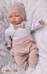 Baby Nellys 3-dílná sada Hubert, body s motýlkem  dl.rukáv, tepláčky a čepička - béžový (1)