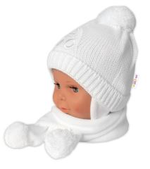 Zimná čiapočka s šálom - Autíčko, biela, 0-6m, Baby Nellys (2)