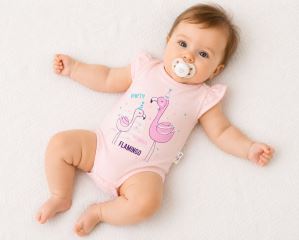 Baby Nellys Bavlněné kojenecké body, kr. rukáv, Flamingo - sv. růžové (1)