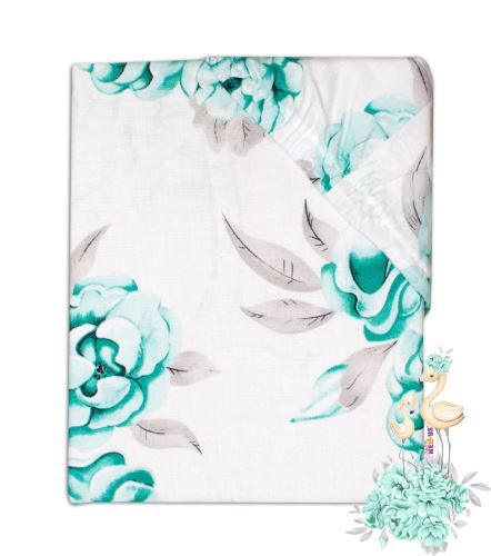 Baby Nellys Dětské bavlněné prostěradlo do postýlky, Plameňák - mátový