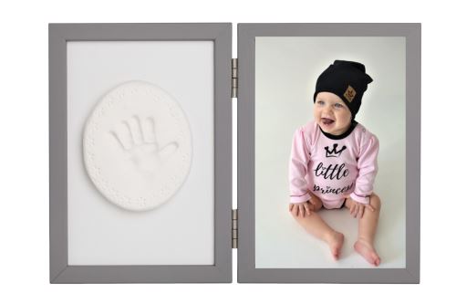 Baby Odtlačok - Dvojitý rámček s modelínou pre odtlačok ručičky alebo nožičky, sivý (2)