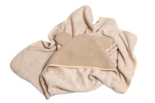 Dojčenská froté osuška s kapucňou a uškami Boucle 80x80cm -  béžová, hnědá