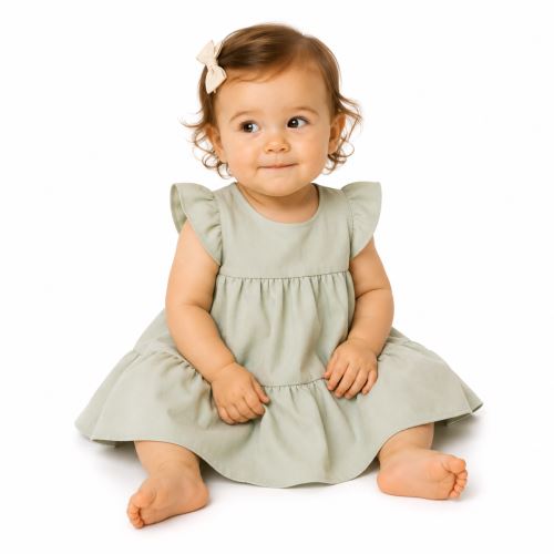 EEVI Dívčí šaty s volánky Nature - khaki (1)