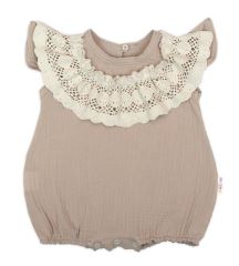 Body s nohavičkami, mušelín s krajkou BOHO - béžové (4)