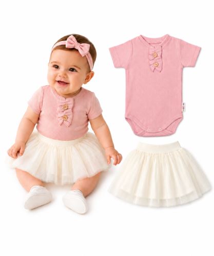 2D sada - body s krátkym rukávom Boho + tutu suknička cream