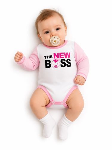 Body dlouhý rukáv s vtipným textem Baby Nellys, The New Boss, holka (2)