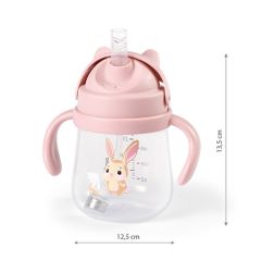 BabyOno Nevylievací hrnček so záťažovou slamkou 240 ml, ružový, Zajačik