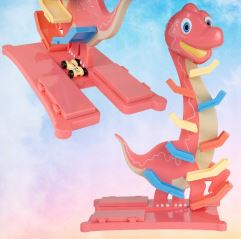 Veselá hrajúca autodráha/šmykľavka Dino Tulimi + 6 autíčok, oranžová (1)