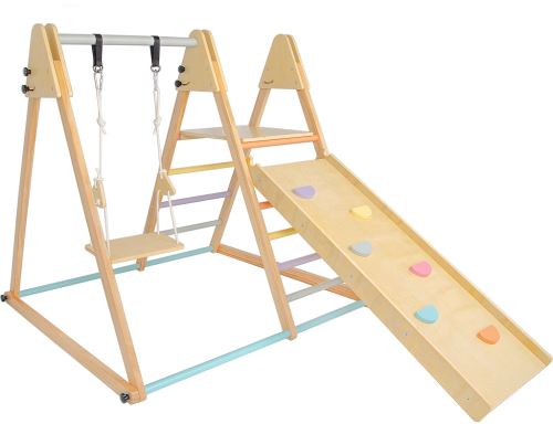 Drevená preliezačka s hojdačkou a šmykľavkou do izby, 2Kids Toys
