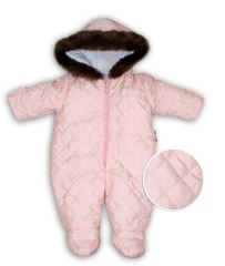 Kombinéza s kapucí a kožíškem Baby Nellys ®prošívaná - sv. růžová (1)