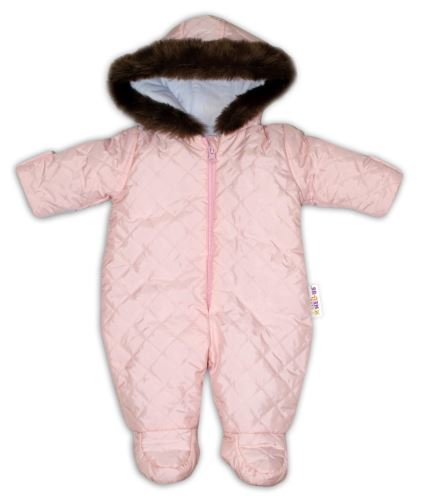 Kombinéza s kapucí a kožíškem Baby Nellys ®prošívaná - sv. růžová
