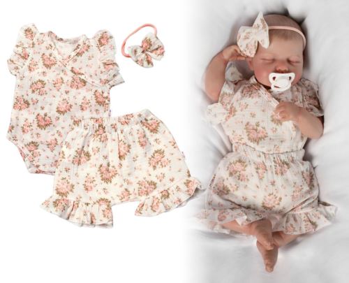 Zavinovací body, kraťasky + čelenka, mušelín, Pivoňky, Baby Nellys, smetanové (6)