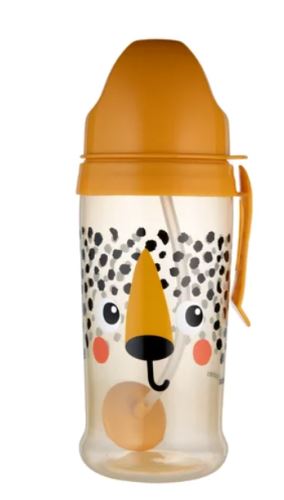 Nevylievací hrnček so slamkou, 350 ml s závažím BabiesBoo - Gepard